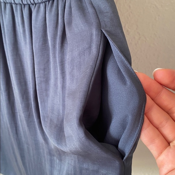 Vince 100% Silk Sleeveless Midi Dress Size M Blue V-Neck Drawstring Sleeveless - Picture 6 of 8